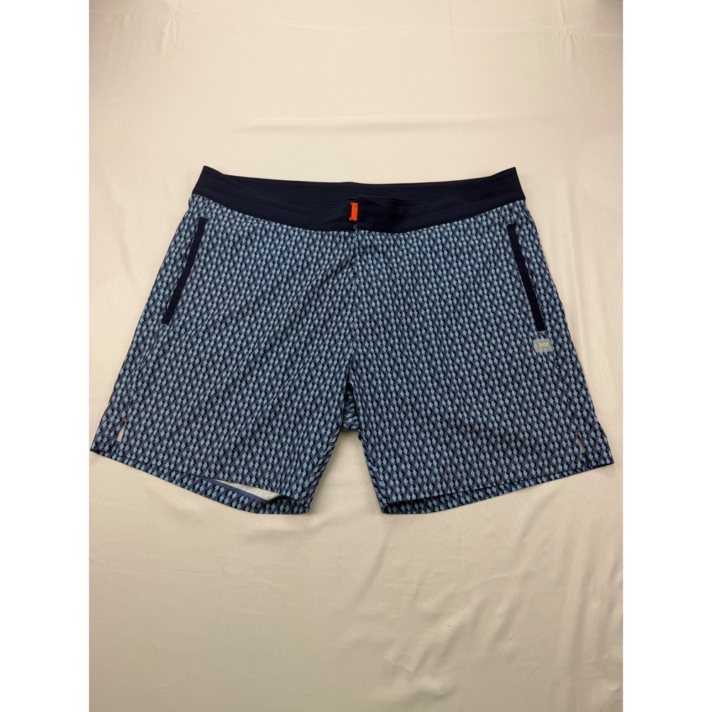 Rhone Athletic Shorts Mens XL Blue Geometric Pattern 2-In-1 Compression Liner
